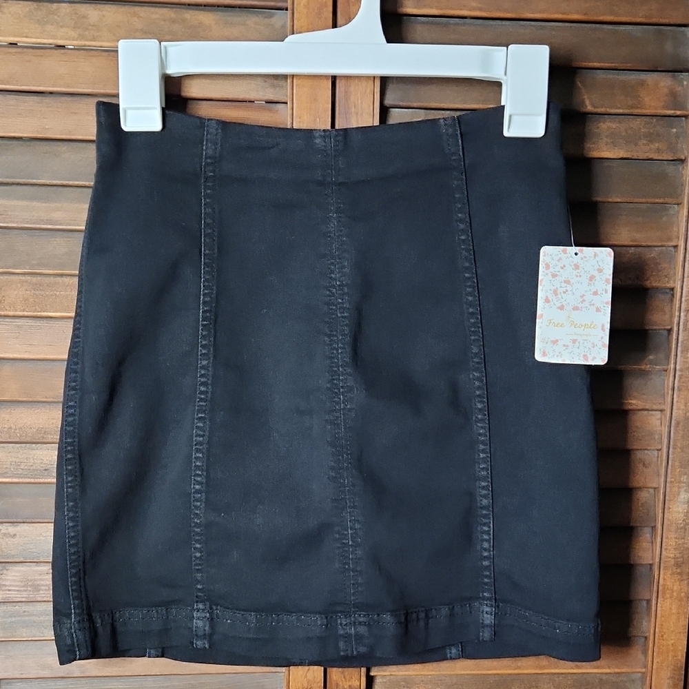 Free People Classic Black Denim Pencil Skirt NWT Size 2